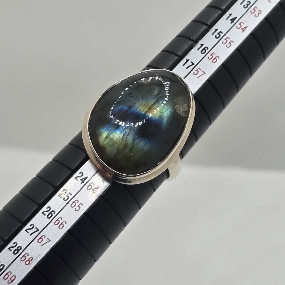 Large Labradorite Gemstone Ring .925 Sterling Sil… - image 6